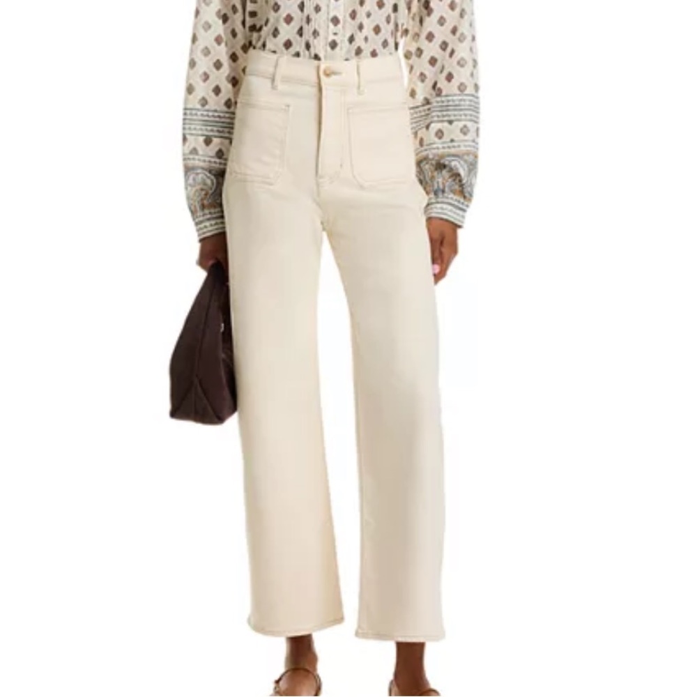 NEW Veronica Beard Grant Wide Leg Crop High Rise Ecru Jeans Size 25